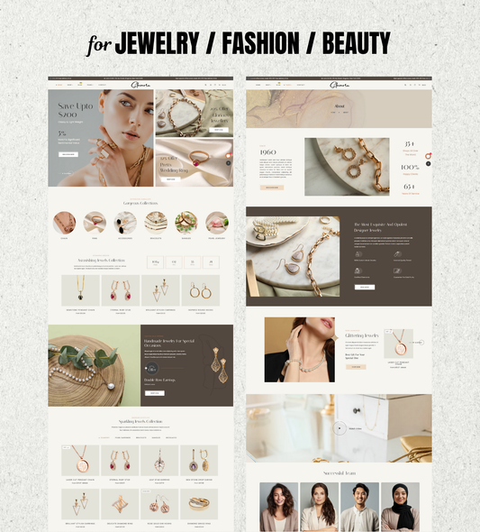 Glamora - Jewelry Website Template for Shopify - Bold Earth Toned Beauty, Fashion, Jewelry Design for Shopify Themes
