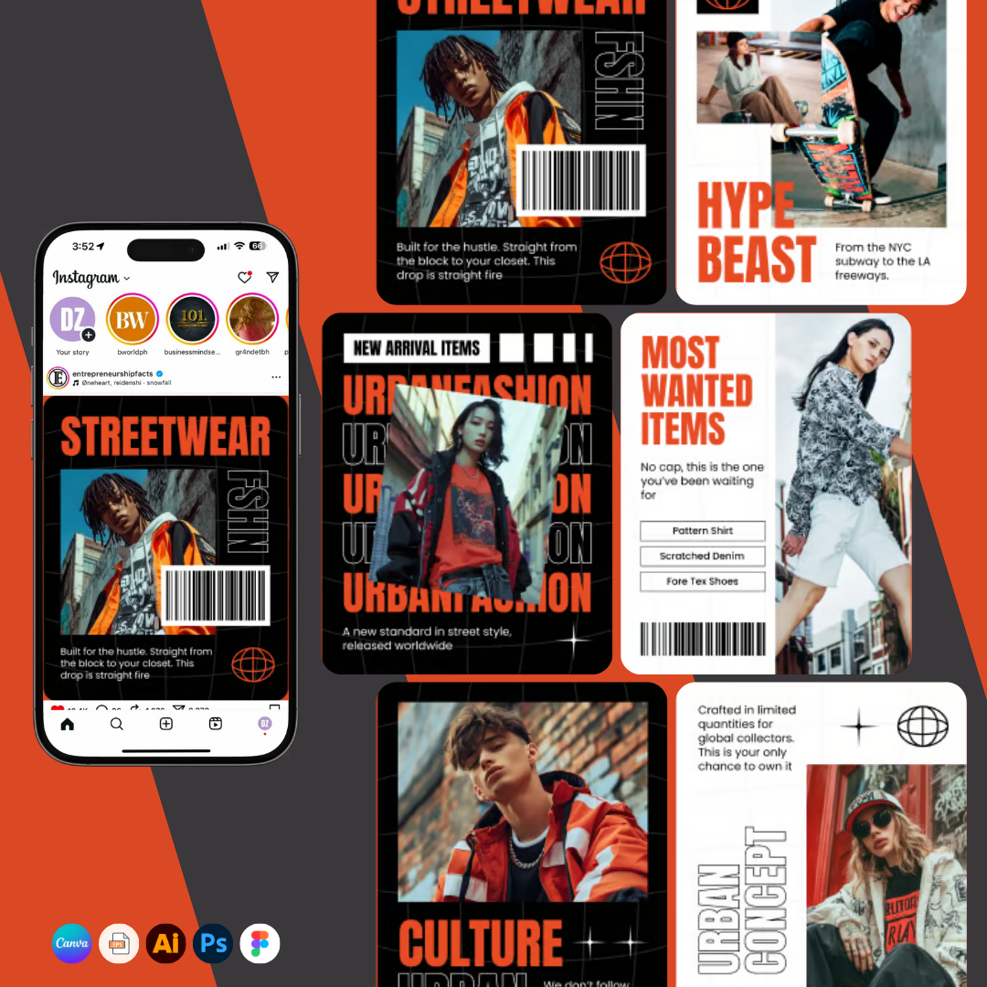 Streetwear Promo Instagram Post / Carousel – Niche specific for Growth & Sales, Instagram Templates, Instagram Post, Facebook Post, Facebook Templates