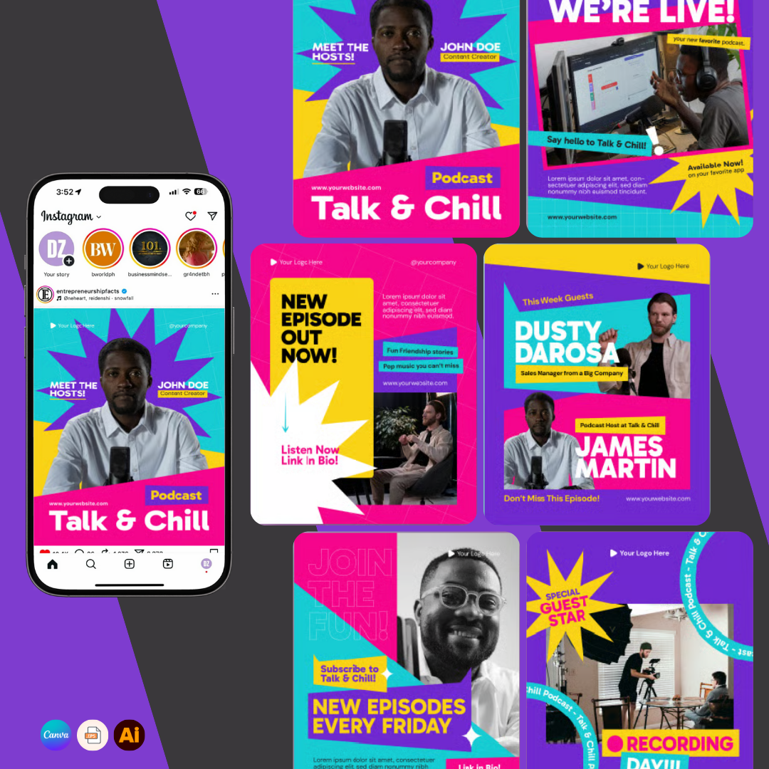 Podtalk Podcast Instagram Post + Story Templates – Niche specific for Growth & Sales, Instagram Templates, Instagram Post, Facebook Post, Facebook Templates