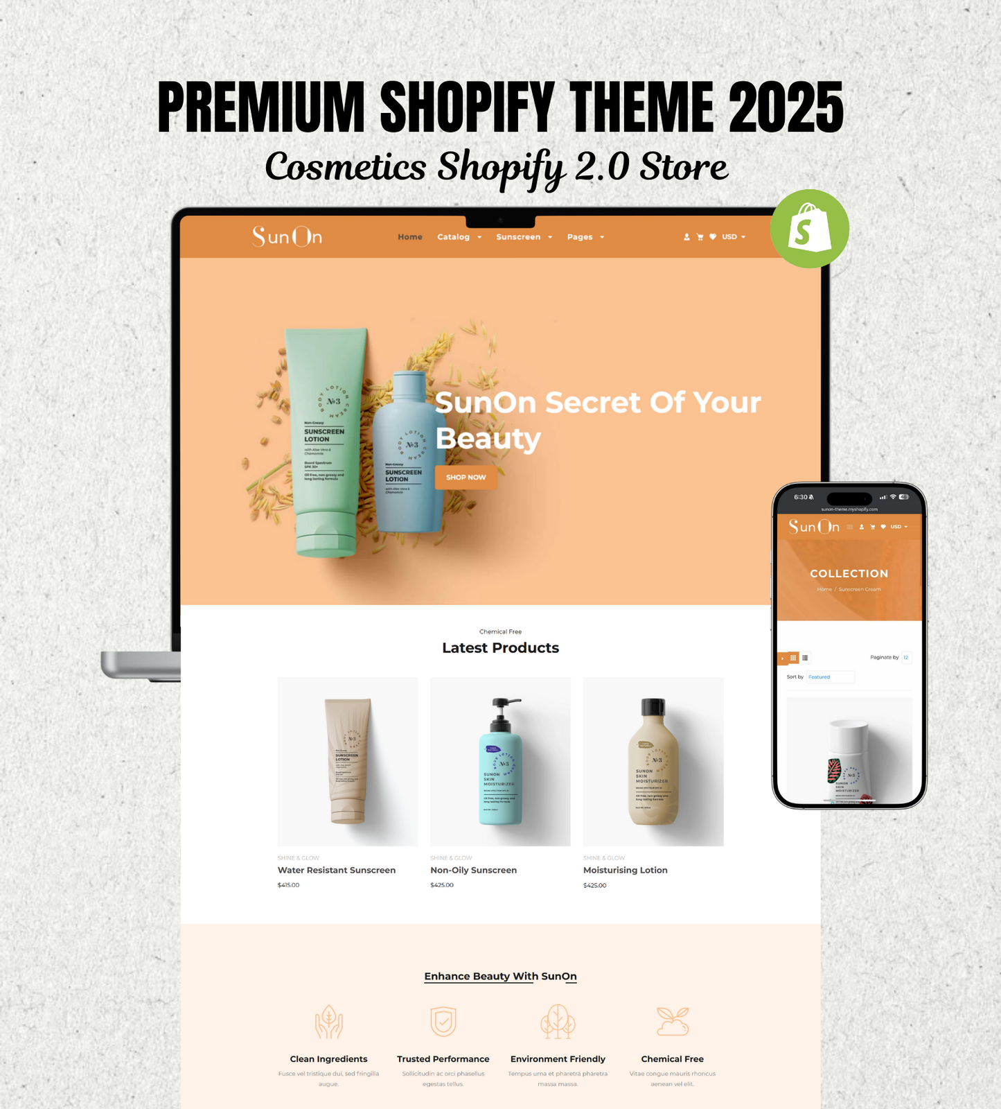 SunOn Shopify Theme – Clean, Warm & Conversion-Focused Design for Beauty, Cosmetics & Wellness Brands