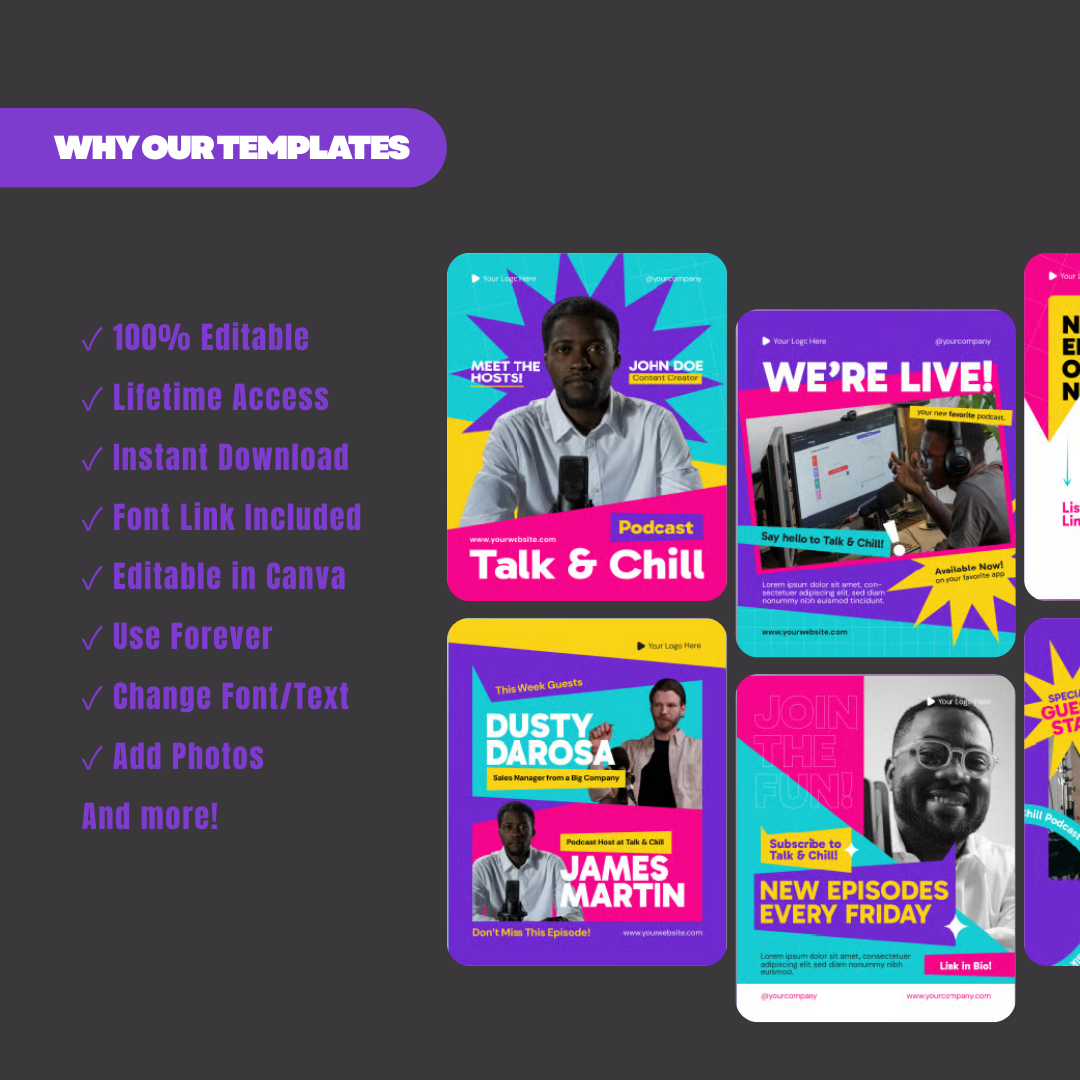 Podtalk Podcast Instagram Post + Story Templates – Niche specific for Growth & Sales, Instagram Templates, Instagram Post, Facebook Post, Facebook Templates